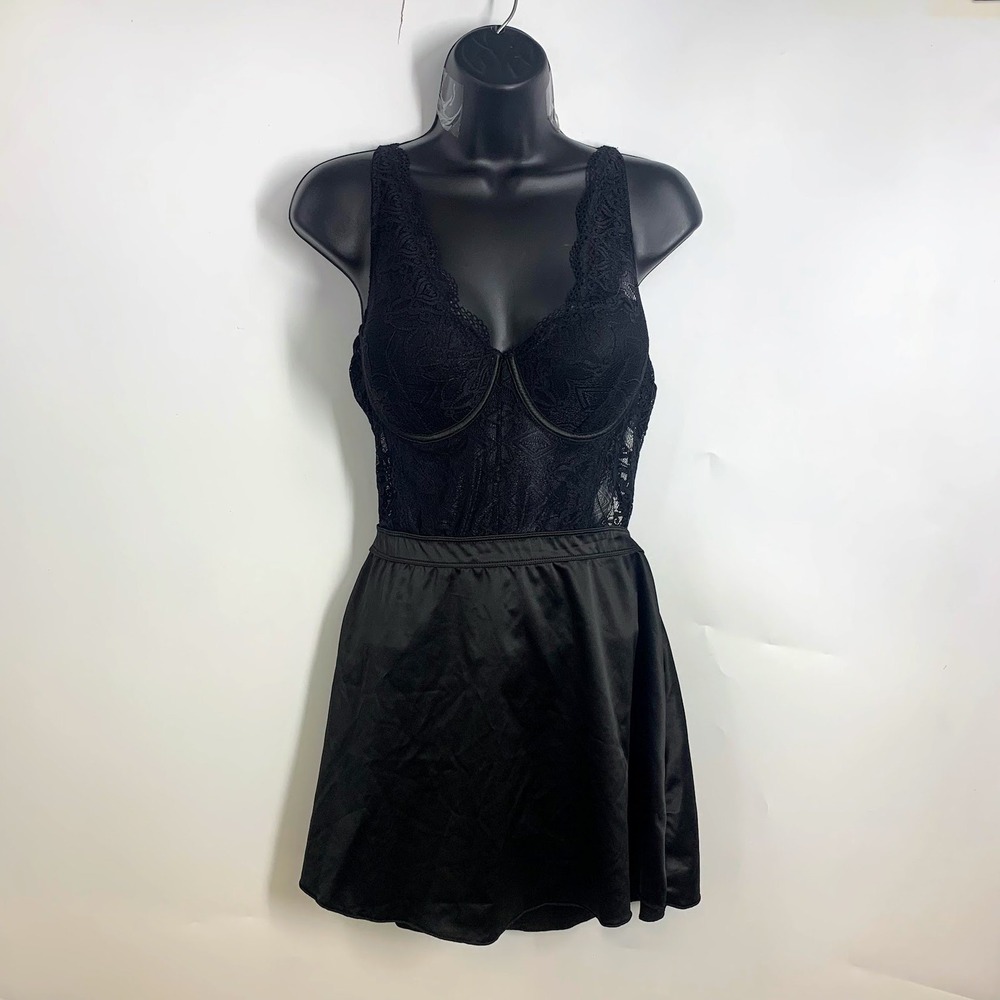 Fredricks of Hollywood Poppy Olivia Lace Underwire Satin Slip Dress Size L NWT